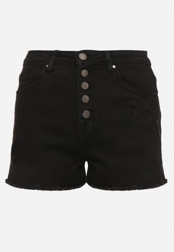 Born2be - Czarne Szorty Jeansowe z Wysokim Stanem i Poszarpanymi Nogawkami Nansilonne. Stan: podwyższony. Kolor: czarny. Materiał: jeans. Sezon: lato. Styl: klasyczny, elegancki