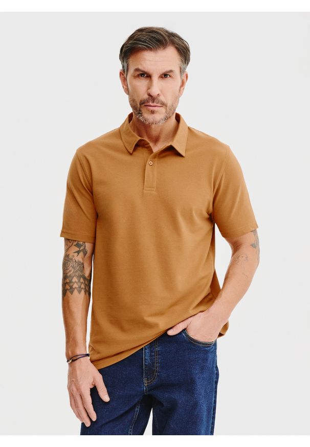 Pako Lorente - PAKO LORENTE – Męski t-shirt polo w kolorze beżowym. Okazja: na co dzień. Typ kołnierza: polo. Kolor: zielony, beżowy, brązowy. Materiał: bawełna, poliester. Styl: casual