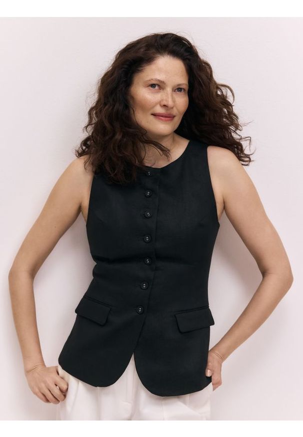 Reserved - Lniana kamizelka - czarny. Kolor: czarny. Materiał: len