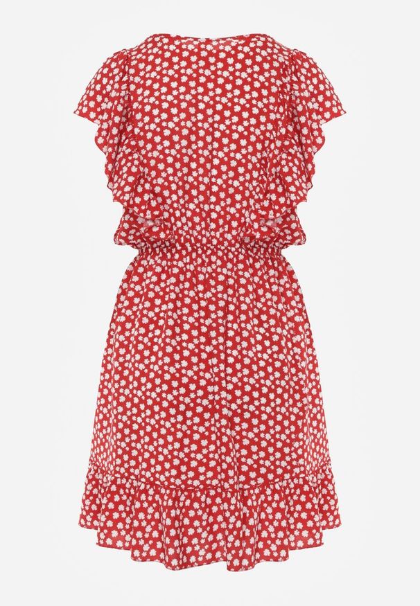 Renee - Czerwona Bawełniana Sukienka o Rozkloszowanym Kroju z Guzikami w Kwiatowy Wzór Roniva. Okazja: na co dzień, na imprezę. Kolor: czerwony. Materiał: bawełna. Wzór: kwiaty. Sezon: lato. Typ sukienki: proste, rozkloszowane. Styl: casual