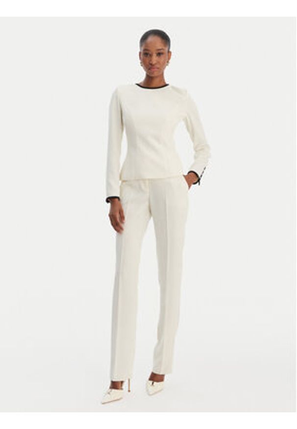 Marella Bluzka Scacco 2613111013 Écru Slim Fit. Materiał: syntetyk