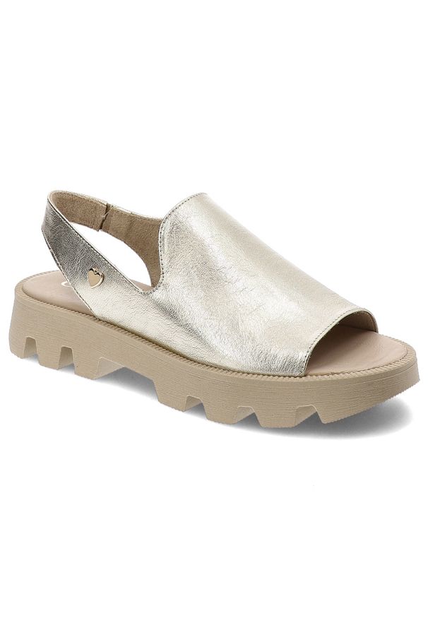 CheBello - Złote Sandały Chebello Stylowe Obuwie Damskie. Zapięcie: pasek. Kolor: złoty. Sezon: lato. Styl: elegancki
