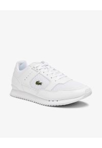Lacoste - LACOSTE - Białe sneakersy z haftowanym logo PARTNER PISTE. Kolor: biały. Materiał: jeans, poliester. Wzór: haft #1