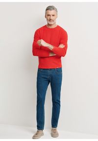Ochnik - Czerwony sweter męski basic. Okazja: na co dzień. Kolor: czerwony. Materiał: bawełna. Długość: długie. Wzór: ze splotem. Styl: casual #4