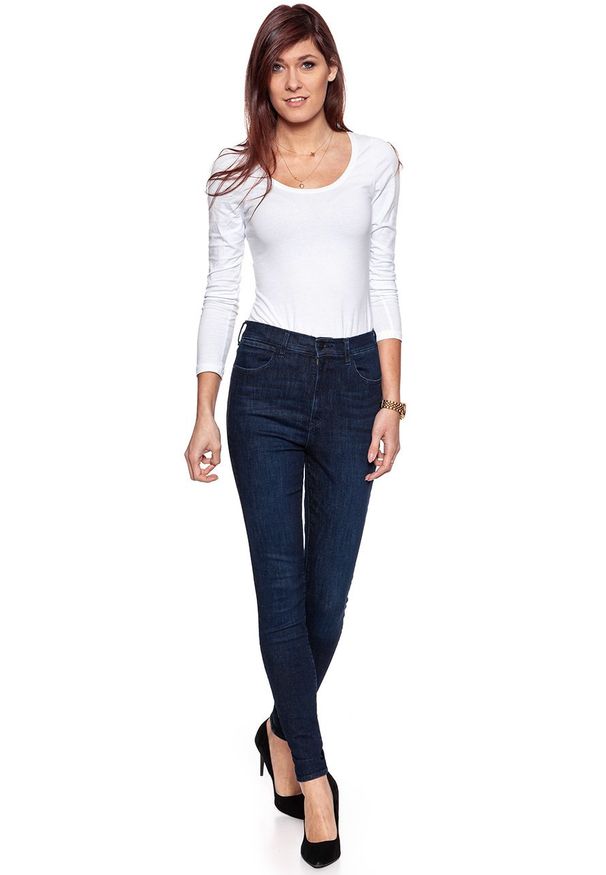 Wrangler - WRANGLER SUPER HIGH SKINNY TAINTED BLUE W27WSZ21H 112128196. Stan: podwyższony. Wzór: jednolity