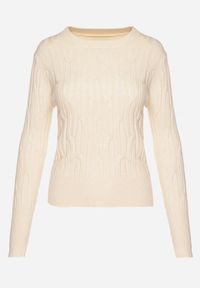 Born2be - Beżowy Sweter z Wiskozą Ozdobiony Tłoczeniem Savinia. Okazja: na co dzień, na spotkanie biznesowe. Kolor: beżowy. Materiał: wiskoza. Wzór: aplikacja. Styl: biznesowy, elegancki, casual #3