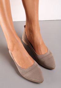 Renee - Ciemnobeżowe Wsuwane Balerinki z Miękkiego Materiału Omenikkes. Okazja: na spacer. Zapięcie: bez zapięcia. Kolor: beżowy. Materiał: materiał. Sezon: lato #1