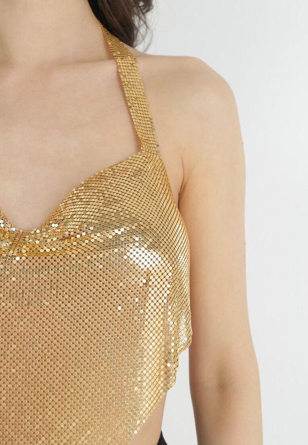 Born2be - Złoty Top z Błyszczących Łańcuszków z Odkrytymi Plecami Zerarissa. Kolor: złoty