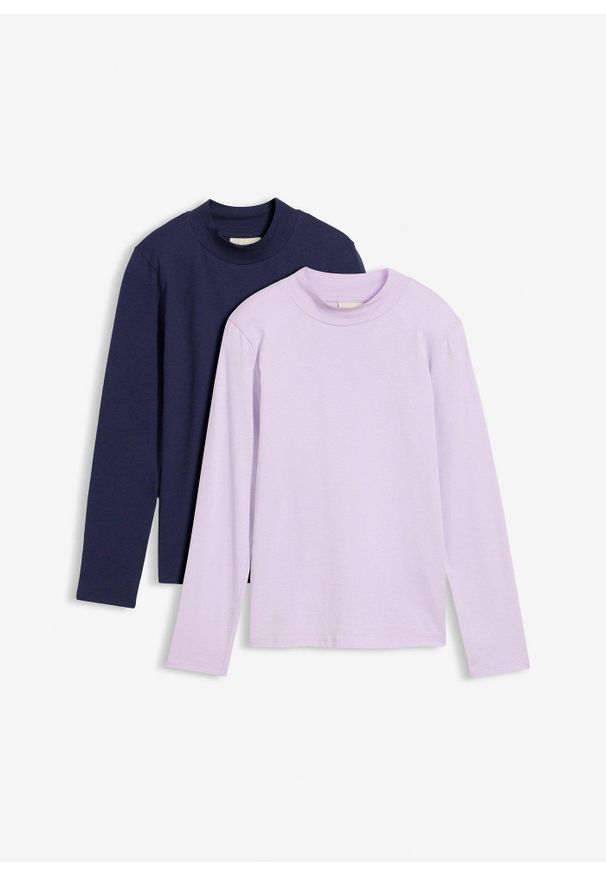 bonprix - Koszulka z golfem (2 szt.). Typ kołnierza: golf. Kolor: fioletowy. Długość rękawa: długi rękaw. Długość: długie. Wzór: gładki