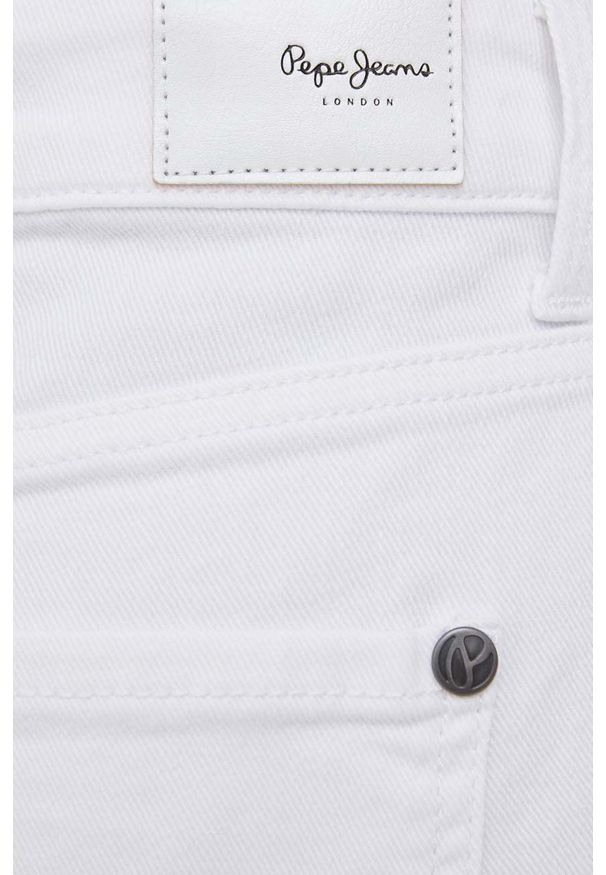 Pepe Jeans szorty jeansowe MARY SHORT damskie kolor biały gładkie high waist. Okazja: na co dzień. Stan: podwyższony. Kolor: biały. Wzór: gładki. Styl: casual