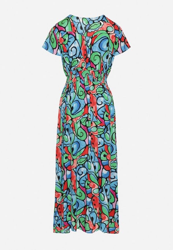 Born2be - Niebieska Bawełniana Sukienka z Abstrakcyjnym Wzorem Emilisse. Okazja: na co dzień. Kolor: niebieski. Materiał: bawełna. Styl: casual, klasyczny