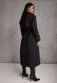 Renee - Czarny Płaszcz Trencz z Bawełny i Wiskozy z Wiązanym Paskiem i Klapą Lissien. Kolor: czarny. Materiał: wiskoza, bawełna #3