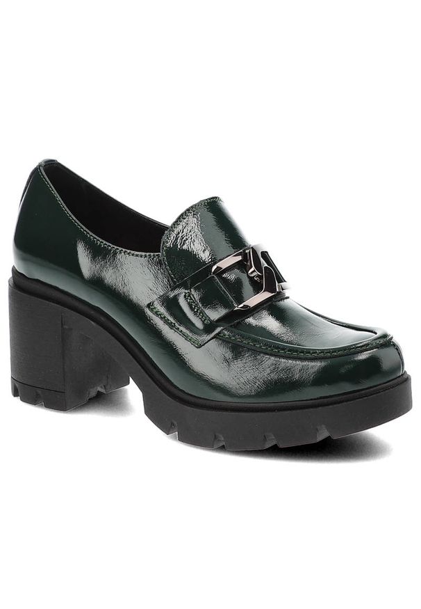 Zielone Półbuty Lemar Damskie Eleganckie Buty. Zapięcie: klamry. Kolor: zielony. Materiał: lakier, skóra. Obcas: na obcasie. Styl: elegancki. Wysokość obcasa: średni