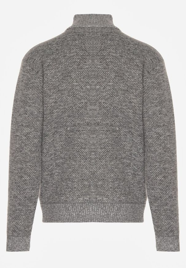 Born2be - Szary Kardigan w Jodełkę na Suwak z Polarową Wyściółką Iwedara. Okazja: na co dzień. Kolor: szary. Materiał: polar. Wzór: jodełka. Styl: casual, sportowy