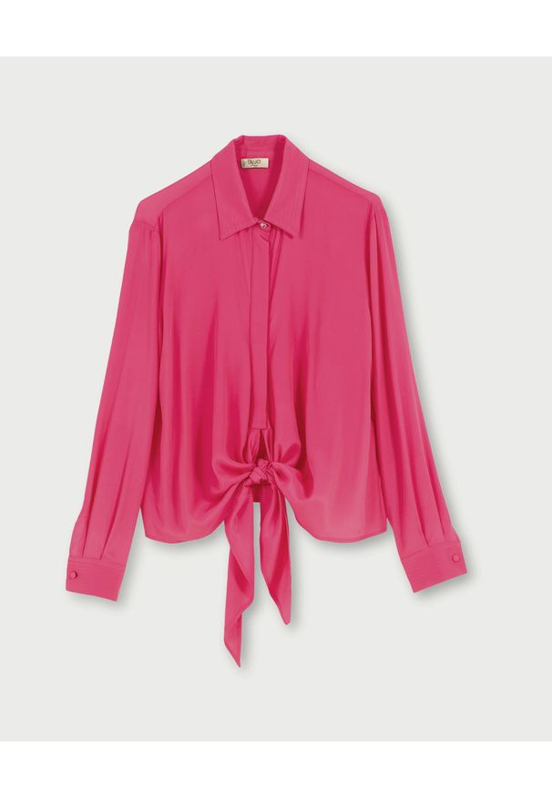 Liu Jo - LIU JO - Różowa koszula z wiązaniem. Okazja: na spotkanie biznesowe, do pracy. Kolor: różowy, wielokolorowy, fioletowy. Materiał: materiał, tkanina. Długość rękawa: długi rękaw. Długość: długie. Styl: biznesowy, klasyczny, elegancki