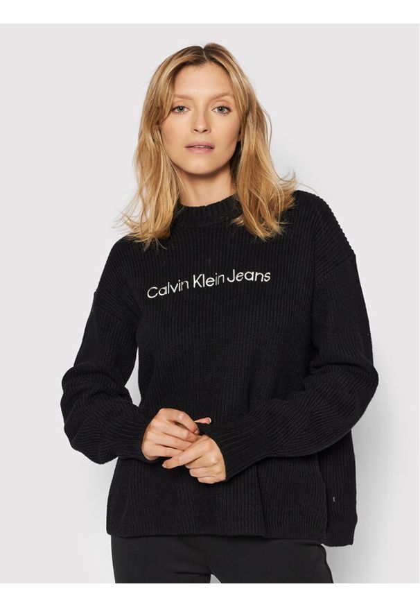 Calvin Klein Jeans Sweter J20J217730 Czarny Relaxed Fit. Kolor: czarny. Materiał: syntetyk