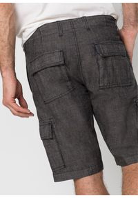 bonprix - Bermudy bojówki Loose Fit z czystej bawełny. Kolor: czarny. Materiał: bawełna. Długość: krótkie. Wzór: melanż #2