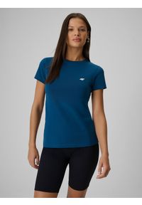 4f - 4F T-shirt slim gładki damski - turkusowy S. Okazja: na co dzień. Kolor: turkusowy. Materiał: materiał, bawełna, jeans, skóra. Wzór: gładki. Styl: klasyczny, casual #1