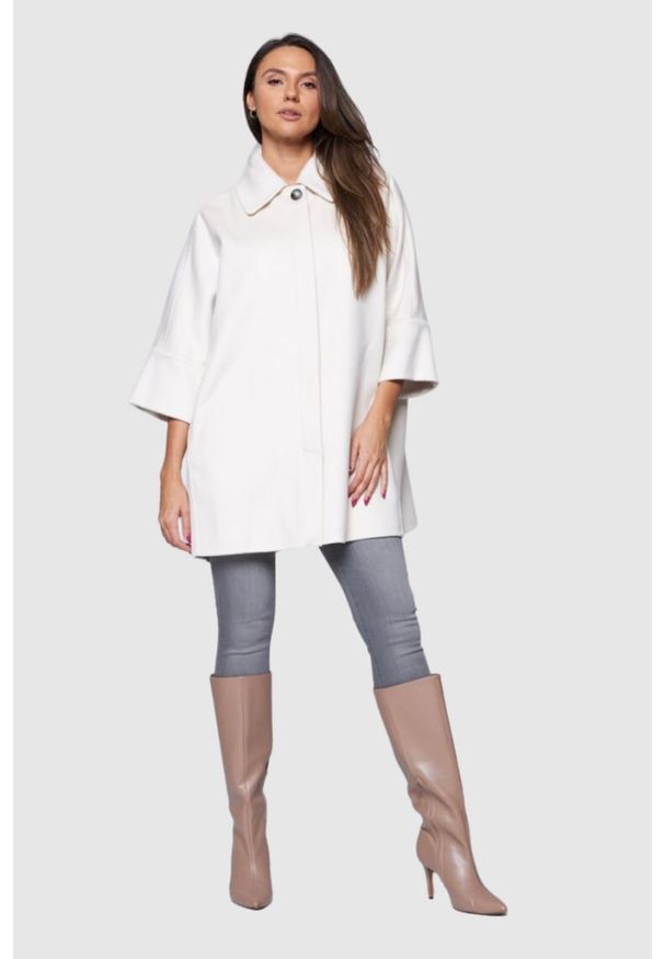 DIEGO M Wełniany płaszcz damski w kolorze ecru, Rozmiar 40 EU - 44 IT. Kolor: biały. Materiał: wełna