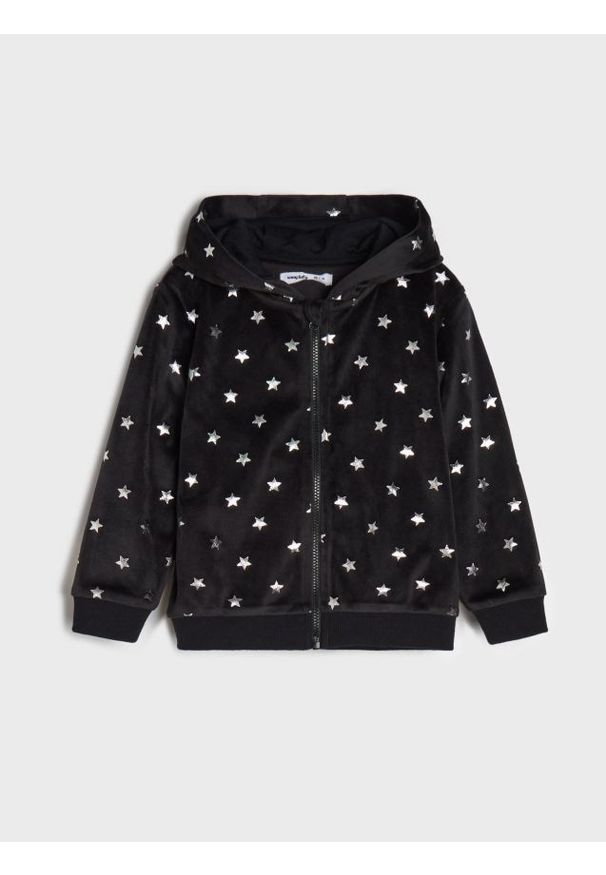 Sinsay - Bluza z kapturem w gwiazdki zapinana na zamek - czarny. Typ kołnierza: kaptur. Kolor: czarny