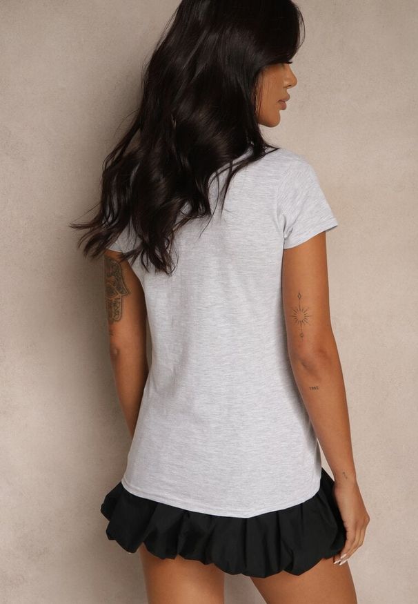 Renee - Jasnoszary Bawełniany Casualowy T-shirt Arpollia. Okazja: na co dzień. Kolor: szary. Materiał: bawełna. Styl: casual