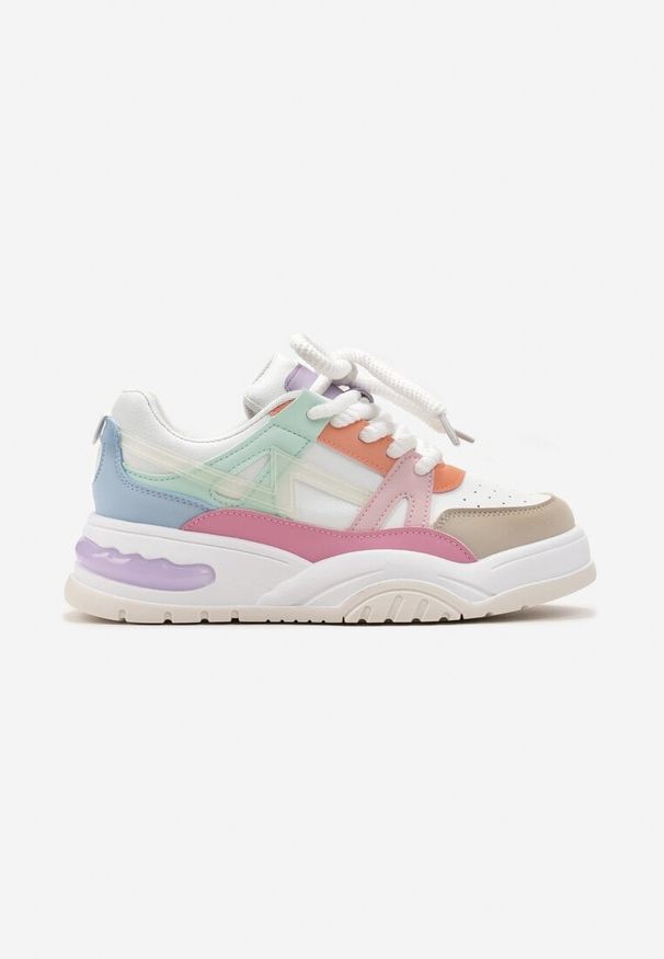 Born2be - Biało-Różowe Sneakersy z Szerokimi Sznurówkami Platinia. Kolor: biały
