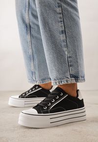 Renee - Czarne Trampki o Klasycznym Fasonie na Platformie Opheme. Okazja: na spacer, na co dzień. Kolor: czarny. Obcas: na platformie. Styl: klasyczny #9