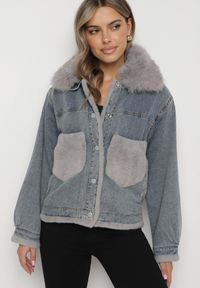 Born2be - Niebieska Kurtka Daeigina. Okazja: na co dzień. Kolor: niebieski. Materiał: futro, jeans, materiał. Długość rękawa: długi rękaw. Długość: długie. Styl: casual #6