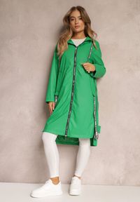 Renee - Zielony Płaszcz za Kolano z Tasiemką i Kapturem Penela. Kolor: zielony. Długość: długie #1