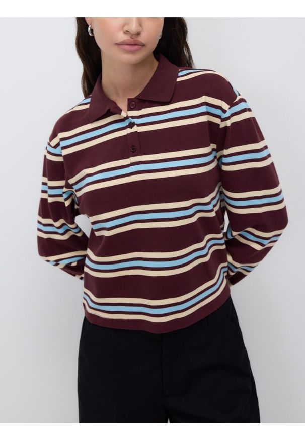 Reserved - Longsleeve polo - wielobarwny. Typ kołnierza: polo. Materiał: bawełna, dzianina. Długość rękawa: długi rękaw