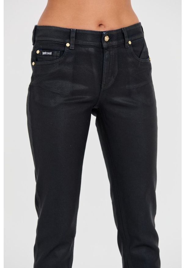 Just Cavalli - JUST CAVALLI Skinny Czarne jeansy z połyskiem. Kolor: czarny