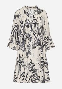 Born2be - Ciemnoszara Sukienka z Wiskozy o Rozkloszowanym Kroju z Falbanami w Roślinny Wzór Ridiara. Okazja: na co dzień, na imprezę. Typ kołnierza: dekolt w serek. Kolor: szary. Materiał: wiskoza. Typ sukienki: rozkloszowane. Styl: casual, elegancki, klasyczny #6