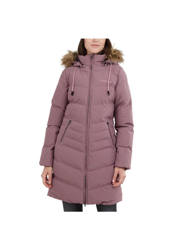 FUNDANGO - Płaszcz zimowy damski Fundango Puppis Padded. Kolor: fioletowy. Materiał: puch, skóra, poliester, materiał. Sezon: zima. Sport: turystyka piesza
