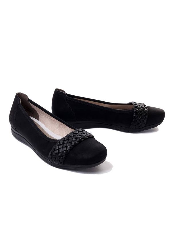 Rieker - RIEKER L9358-00 black, baleriny damskie. Kolor: czarny. Materiał: skóra