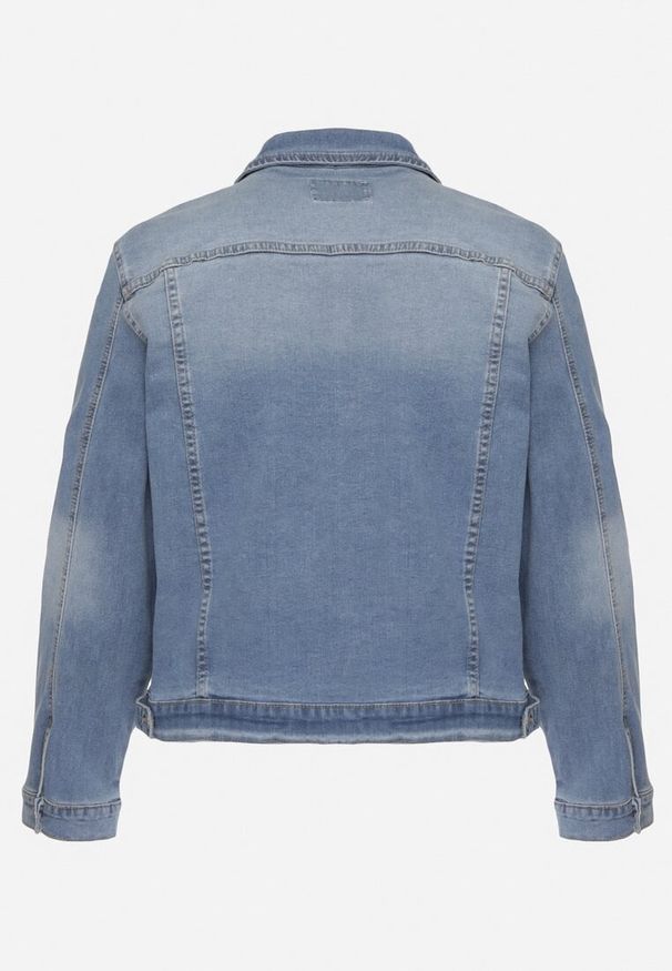 Born2be - Jasnoniebieska Jeansowa Kurtka z Bawełną Ozdobiona Przetarciami Ziarina. Okazja: na co dzień. Kolor: niebieski. Materiał: bawełna, jeans. Wzór: aplikacja. Styl: klasyczny, elegancki, casual