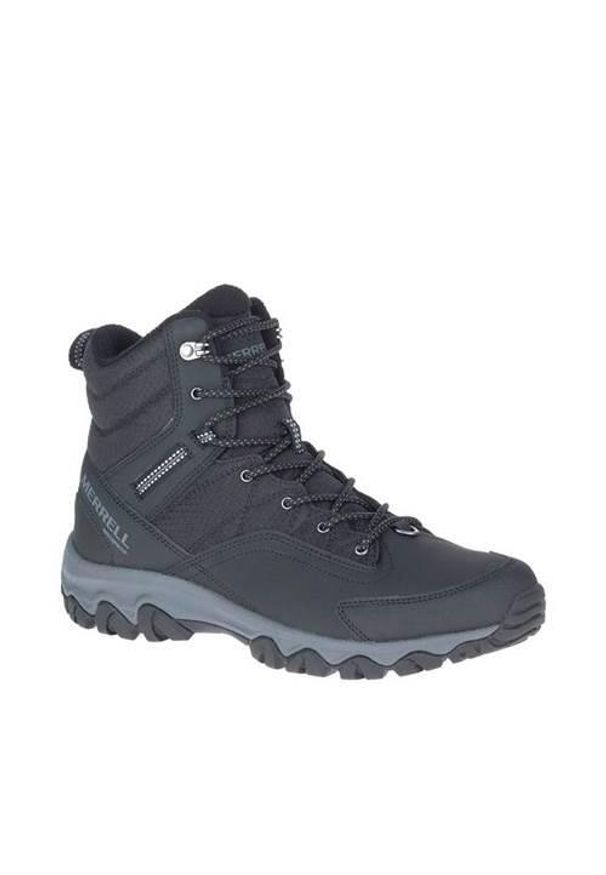 Buty trekkingowe męskie Merrell Thermo Akita Mid WP. Wysokość cholewki: za kostkę. Zapięcie: sznurówki. Kolor: szary, wielokolorowy. Materiał: materiał, syntetyk, tkanina, skóra. Szerokość cholewki: normalna. Sport: turystyka piesza