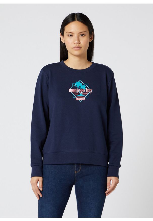 Wrangler - WRANGLER REGULAR DAMSKA BLUZA KLASYCZNA SWEAT NAVY W6N2-HA-114. Styl: klasyczny