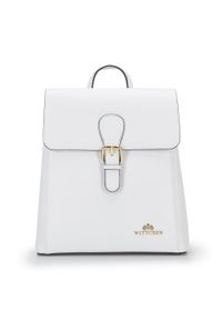 Wittchen - Damski plecak skórzany dwukomorowy prosty. Kolor: biały. Materiał: skóra. Wzór: aplikacja #1