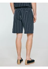 Big-Star - Szorty męskie z domieszką lnu granatowe Gofrisz 403. Okazja: na co dzień, na spacer. Kolor: niebieski. Materiał: len. Wzór: prążki. Sezon: lato. Styl: elegancki, klasyczny, wakacyjny, casual #5