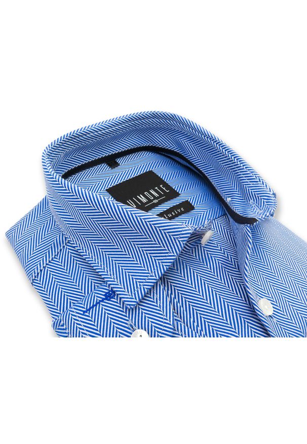 Mmer / Villaro - Koszule męskie - Koszula VIMONTE w biało-niebieską jodełkę 015VIM. Kolor: biały, wielokolorowy, niebieski. Materiał: bawełna, tkanina. Długość: długie. Wzór: jodełka