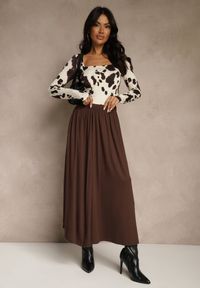 Renee - Brązowa Rozkloszowana Spódnica z Bawełny Tussala. Kolor: brązowy. Materiał: bawełna. Styl: elegancki #3