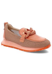 Pomarańczowe Półbuty Hispanitas Wygodne Obuwie Damskie. Kolor: pomarańczowy. Materiał: skóra, jeans. Szerokość cholewki: normalna. Wzór: aplikacja. Styl: elegancki