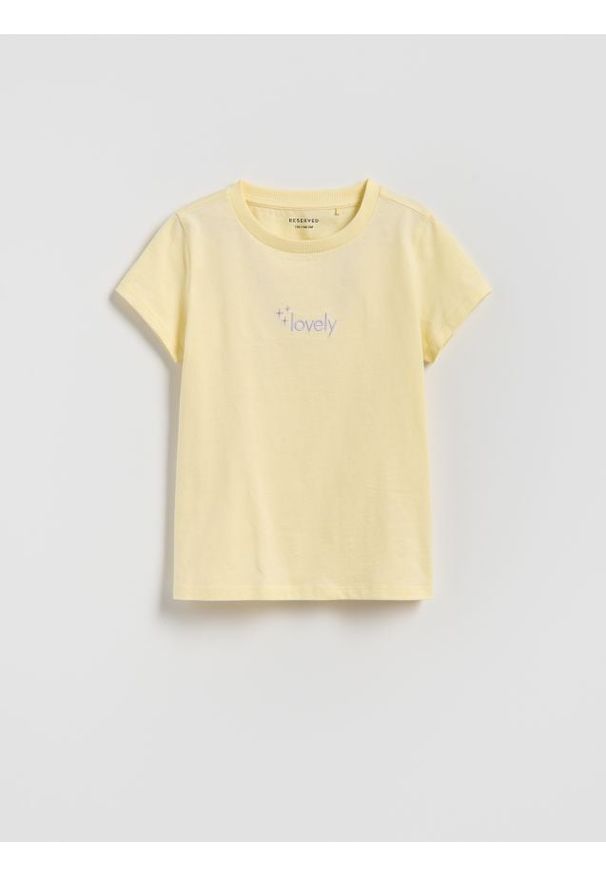 Reserved - T-shirt z haftem - żółty. Kolor: żółty. Materiał: bawełna. Wzór: haft
