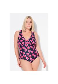 ULLA POPKEN - Damski Kostium kąpielowy serduszka ramiączka z makramy miękkie miseczki. Kolekcja: plus size. Kolor: czarny. Materiał: elastan, poliamid, materiał