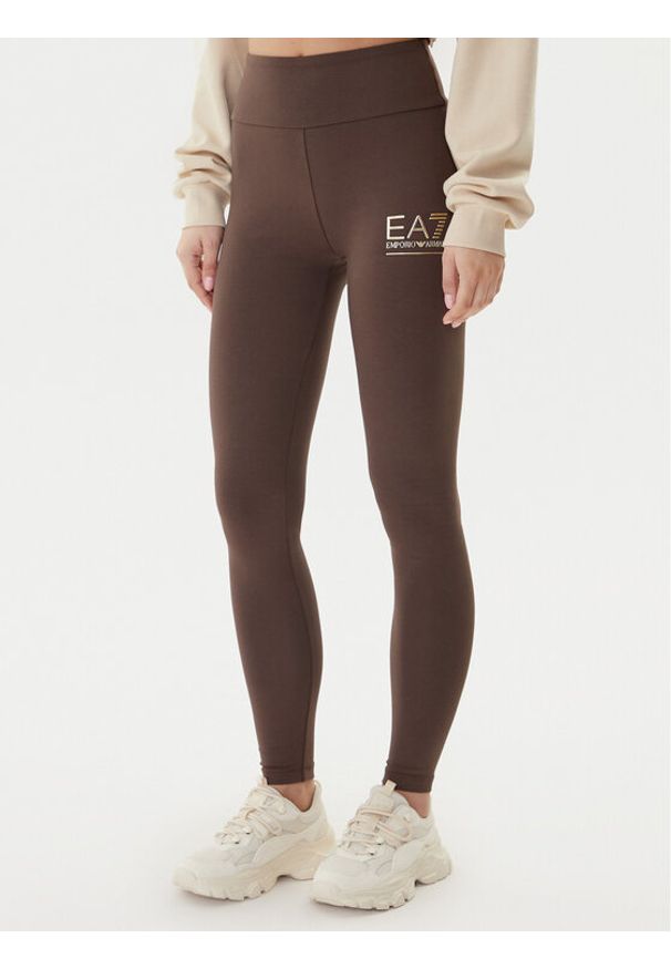 EA7 Emporio Armani Legginsy 7W000426 AF12484 U6063 Brązowy Slim Fit. Kolor: brązowy. Materiał: bawełna