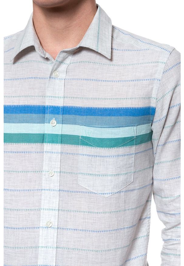 Wrangler - KOSZULA WRANGLER LS 1 PKT SHIRT BEIGE MELANGE W5F11SXA9 112130111. Materiał: materiał. Wzór: kolorowy