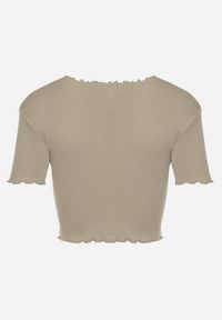 Born2be - Ciemnozielony Prążkowany T-shirt z Bawełną Adlesa. Okazja: na co dzień. Kolor: zielony. Materiał: bawełna, prążkowany. Styl: casual #7