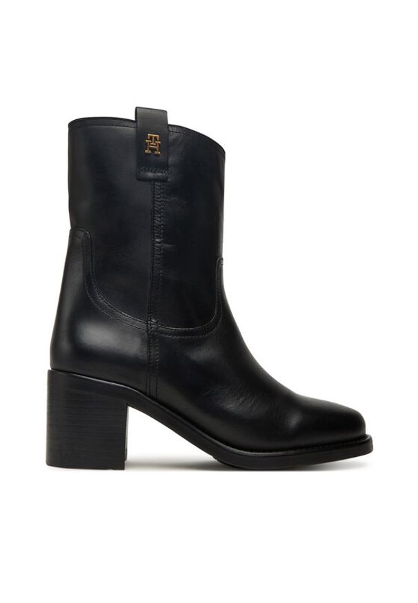 TOMMY HILFIGER - Tommy Hilfiger Botki Riding Lthr Mid Boot Block Heel FW0FW08776 Czarny. Kolor: czarny. Materiał: skóra