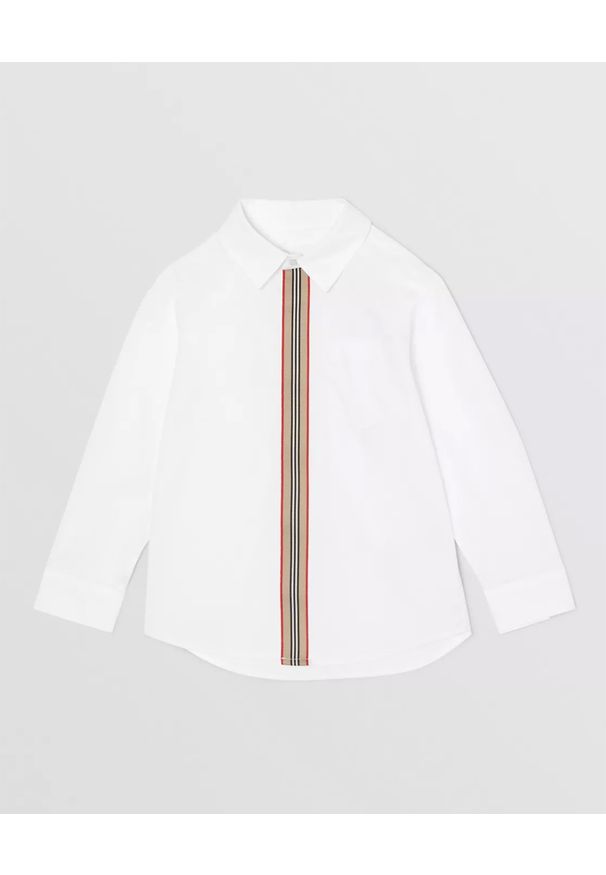 BURBERRY CHILDREN - Bawełniana koszula Icon Stripe 3-14 lat. Kolor: biały. Materiał: bawełna. Długość rękawa: długi rękaw. Długość: długie. Sezon: lato. Styl: klasyczny, sportowy, elegancki