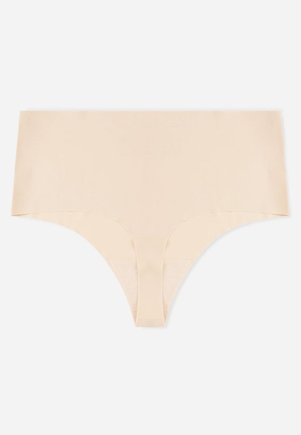 Renee - Beżowe 3-Pack Majtki Bezszwowe Typu Stringi High Waist Cinossa. Stan: podwyższony. Kolor: beżowy. Materiał: len, satyna. Wzór: gładki